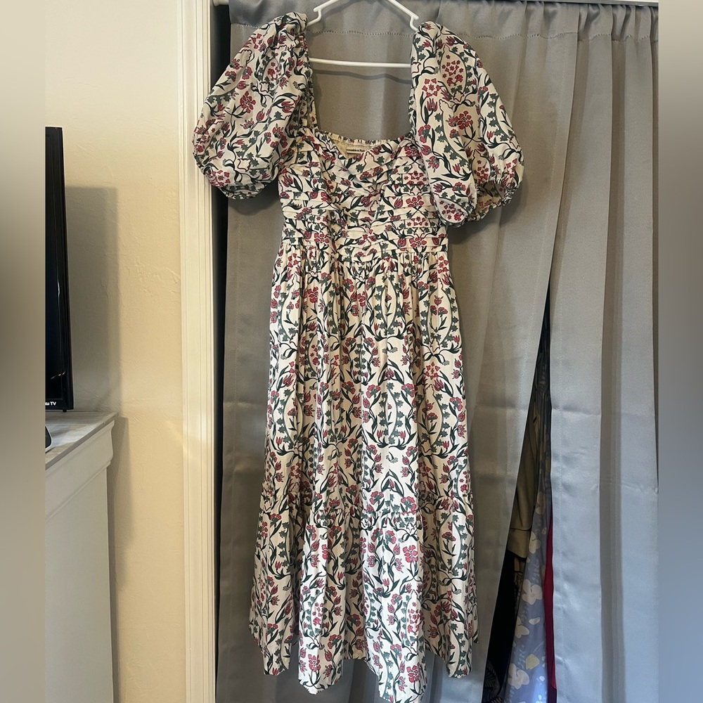 Abercrombie & Fitch Emerson Poplin Puff Sleeve Midi Dress medium